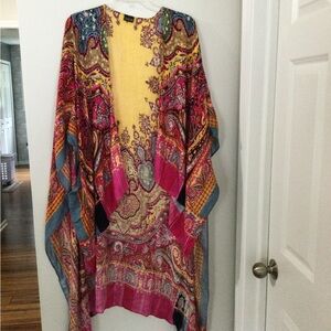 Vibrant Paisley Cape with Pink and Yellow Accents